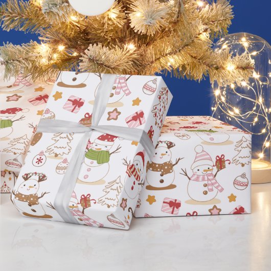 Sneeuwmannen Kerst ornamenten geschenken witte ker Cadeaupapier (Feestdagen)