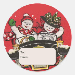 Sneeuwmannen Koppel in Auto Persoonlijke Naar en V Ronde Sticker