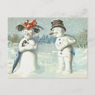 Sneeuwmannen Koppel Winter Sneeuwveld Briefkaart