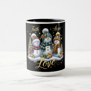 Sneeuwmannen met cadeaus en bomen mok