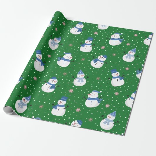 Sneeuwmannen met Smaragdgroene achtergrond Cadeaupapier (Uitgerold)