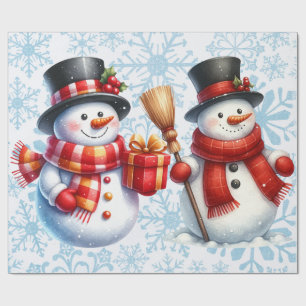 Sneeuwmannen Sneeuwvlokken Achtergrond Grote Schaa Cadeaupapier