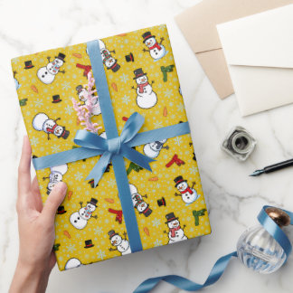 Sneeuwmannen & Sneeuwvlokken op Goud Cadeaupapier