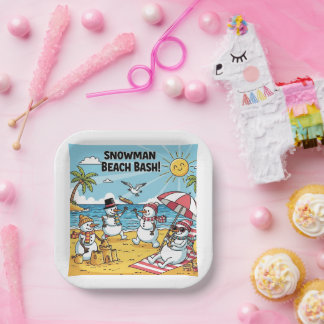 Sneeuwmannen Strandfeest Papieren Bordje