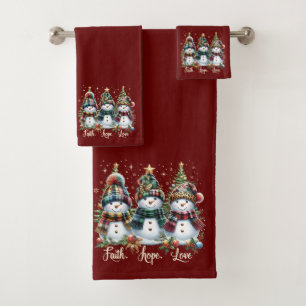 Sneeuwmannen Trio met Geloof Hoop Liefde Bad Handdoek