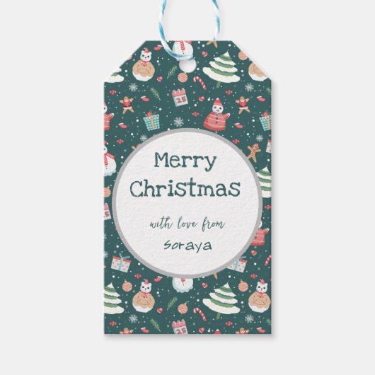 Sneeuwmannetje Kerstpatroon Cadeaulabel (Voorkant)