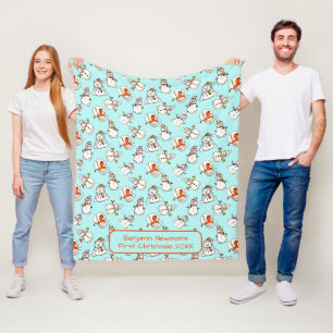 sneeuwmanpatroon   Baby Boys Eerste Kerstnaam Fleece Deken