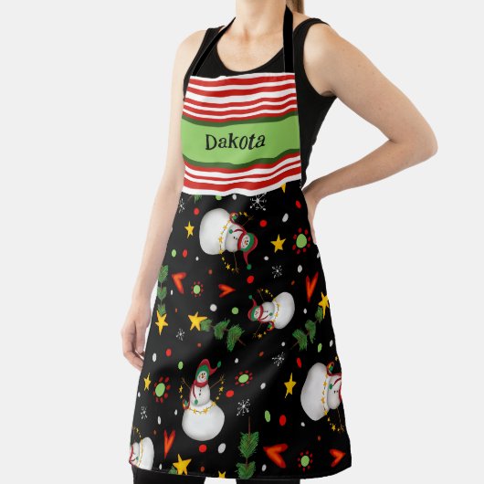 Sneeuwmanpatroon Zwart Custom Inspirivity Schort (Insitu)