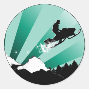 sneeuwmobiel. ronde sticker