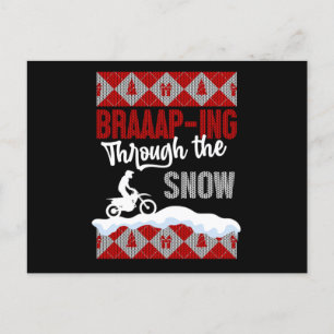Sneeuwmotocross-motorfiets met lelijke kerstcadeau briefkaart