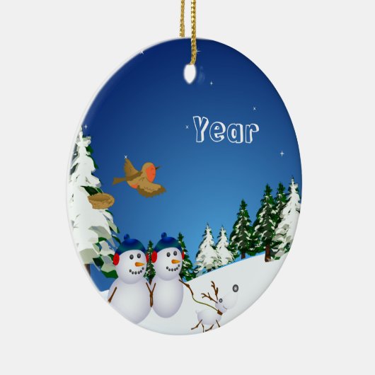 Sneeuwpaar en hond keramisch ornament (Rechts)