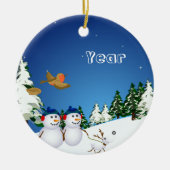 Sneeuwpaar en hond keramisch ornament (Voorkant)