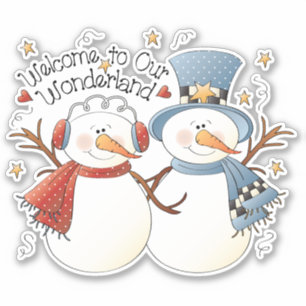 Sneeuwpaar snoep koekje thuis sticker
