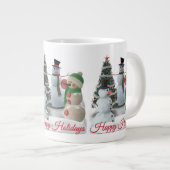 Sneeuwpalen Prettige Feestdagen rode script Extra Grote Beker (Voorkant rechts)