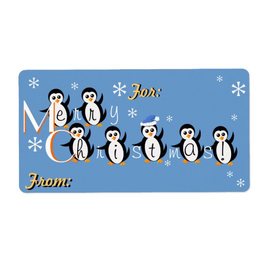 "Sneeuwpinguïns" Merry kerstcadeaulabels Etiket (Voorkant)