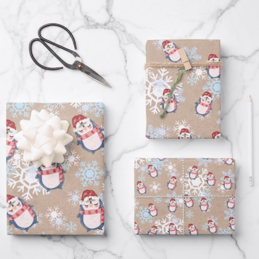 Sneeuwpinguïns met kraftkerst inpakpapier vel (Voorkant)