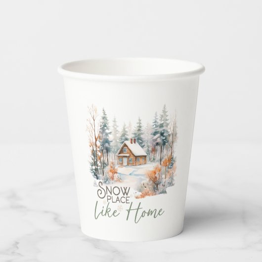 Sneeuwplaats als Huis, Berghut Kerstmis Papieren Bekers (Achterkant)