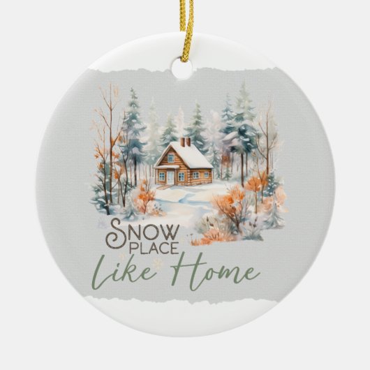 Sneeuwplaats als huis plat keramisch ornament (Voorkant)