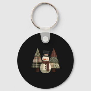 Sneeuwpop Bomen Patchwork Geruite Bomen Rustieke K Sleutelhanger