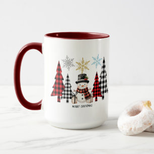 Sneeuwpop en geruite kerstboom - Winterse sfeer me Mok