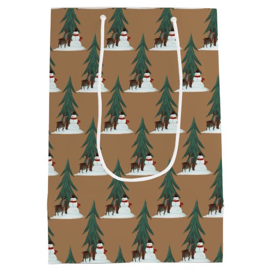 sneeuwpop en herten in sneeuw medium cadeauzakje (Achterkant)