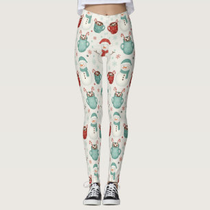 Sneeuwpop en warme chocolademelk Kerst naadloos pa Leggings