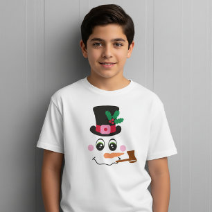 Sneeuwpop gezicht met hoed en pijp T-shirt voor ki