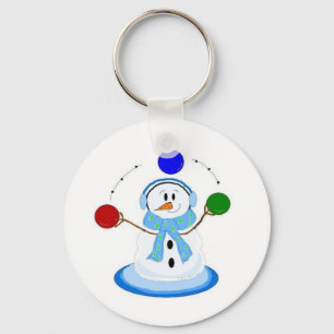 Sneeuwpop jonglerend met ballen sleutelhanger