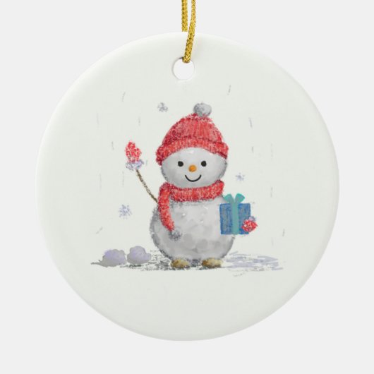 sneeuwpop keramisch ornament (Voorkant)