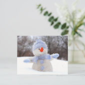 Sneeuwpop met blauwe muts briefkaart (Staand voorkant)