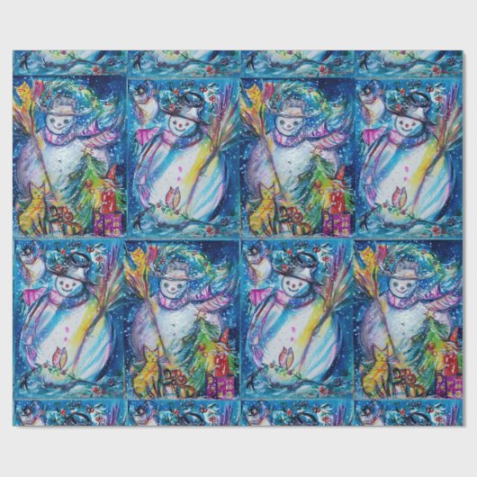 SNEEUWPOP MET UIL, KERSTBOOM EN SPEELGOED Winter Cadeaupapier (Vlak)