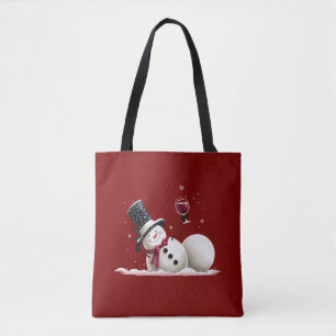 Sneeuwpop Met Wijn Kerstcadeau Kerstvakantie Draagtas