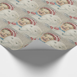 Sneeuwpop van sneeuwjongen met gebreide muts cadeaupapier