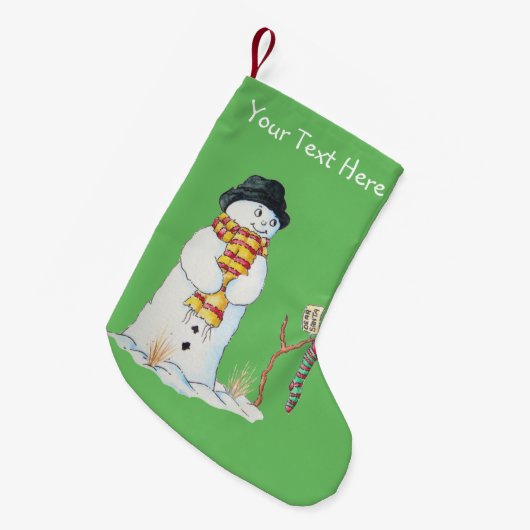 Sneeuwpop voor kerst in sneeuw kleine kerstsok (Voorkant (Hangend))