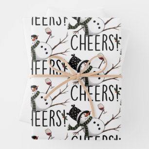 Sneeuwpop Wijn Kerst Morsig Drinken Wijn Kerstman Inpakpapier Vel