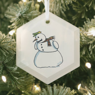 Sneeuwpop zeshoekige glazen kerstversiering glas ornament