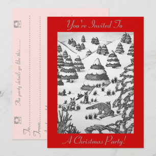 sneeuwpopening met schattige vos en konijnen kaart