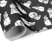 sneeuwpoppatroon | Kerst zwart-wit Cadeaupapier (Rol Hoek)