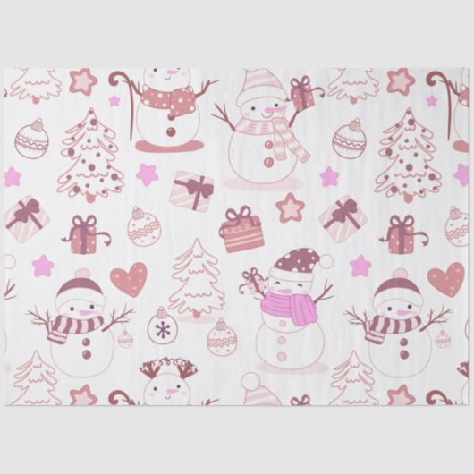 Sneeuwpoppen Kerstbomen Ornamenten Harten Kerst Tissuepapier (Voorkant)