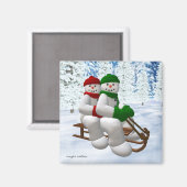  sneeuwpoppen op slee magneet (Voorkant / Achterkant)