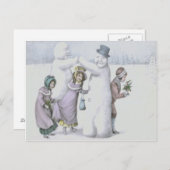 Sneeuwpoppen spelen sneeuwveld briefkaart (Voorkant / Achterkant)