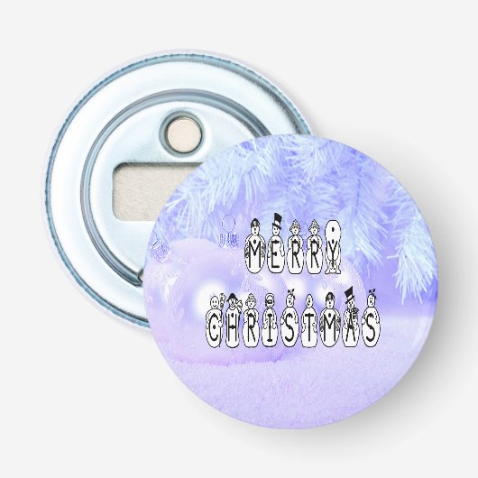 Sneeuwpoppen voor vrolijk kerstfeest, blauwe tint  button flesopener (Voorkant)