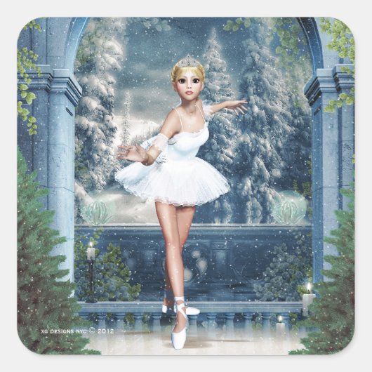 Sneeuwprinses Ballerina-kerstvierkant ticker Vierkante Sticker (Voorkant)