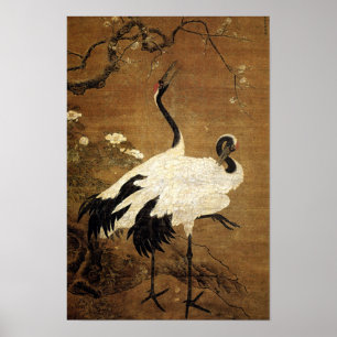 Sneeuwpruimen en dubbele kraanvogels (Ming-dynasti Poster