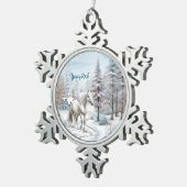 Sneeuwrijk bos Paard winterscène Kerstmis Tin Sneeuwvlok Ornament (Rechts)