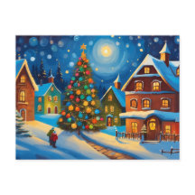 Sneeuwrijk dorp op kerstavond