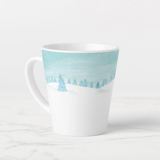 Sneeuwrijk winterbos landschap met sparren latte mok (Linkerhoek)