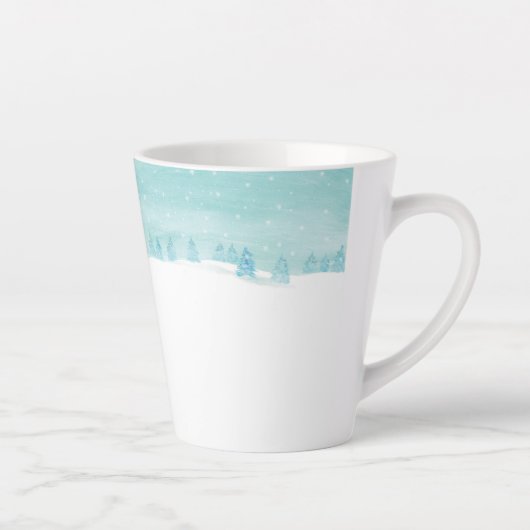 Sneeuwrijk winterbos landschap met sparren latte mok (Rechts)