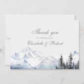Sneeuwrijke Berg & dennen Bomen Bruiloft Bedankkaart (Voorkant)