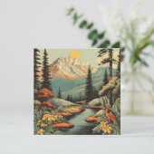 Sneeuwrijke bergen en bos rivierlandschap kaart (Staand voorkant)